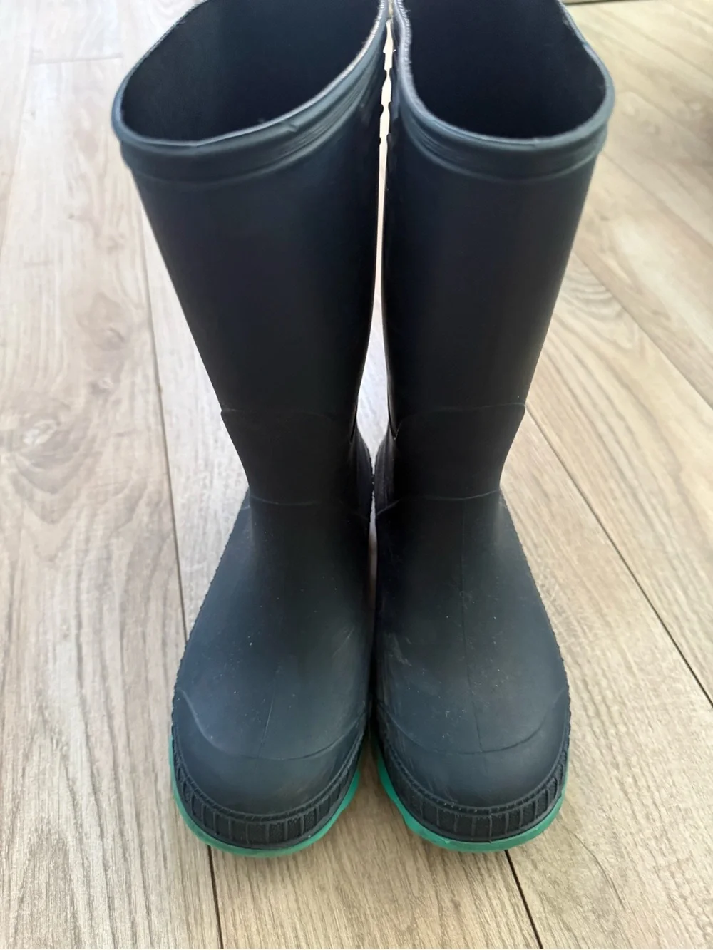 Kids Black Rain Boots with Green Trim - Waterproof Boots